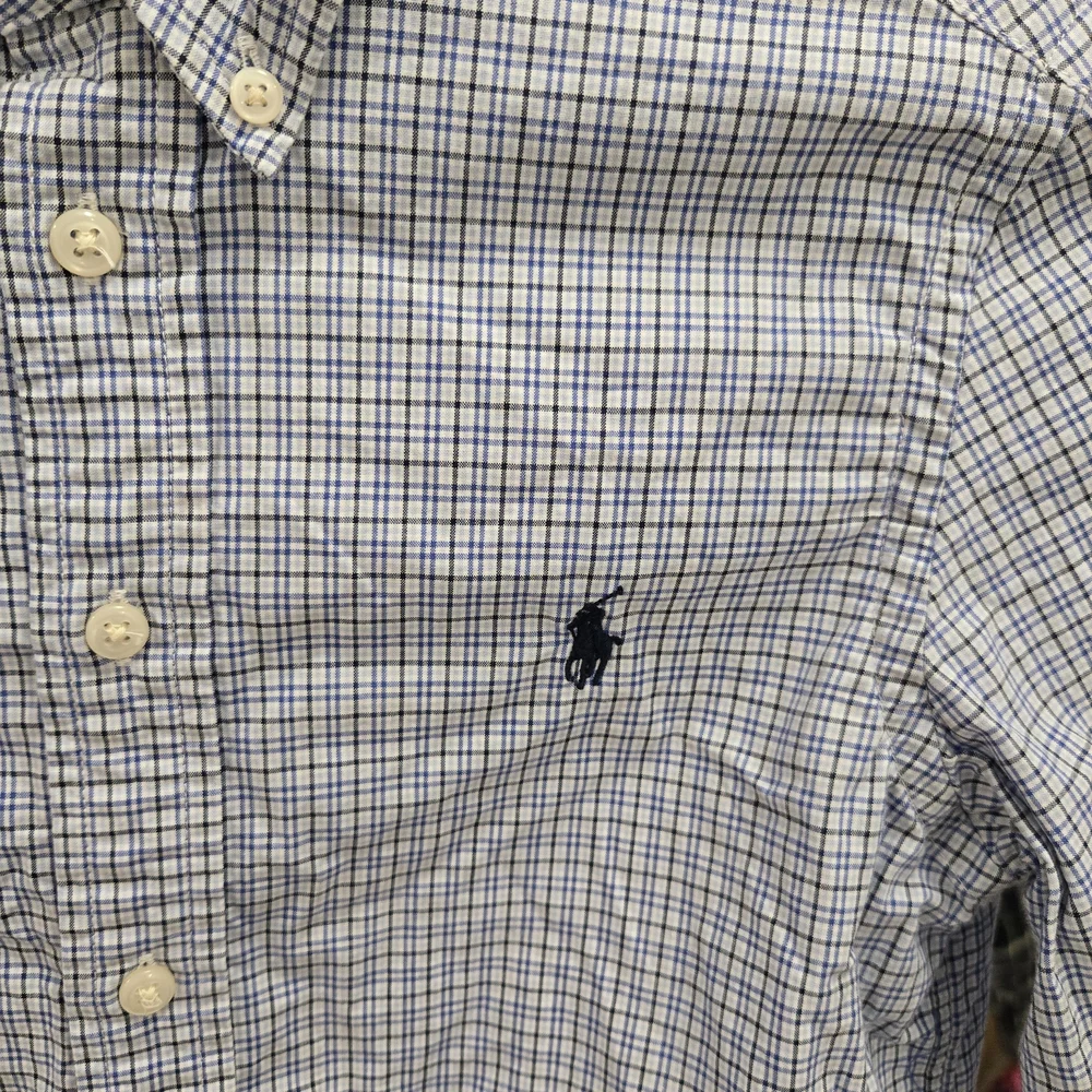 Polo Ralph Lauren Boys Long Sleeve Shirt M 10/12 Button Down Blue Plaid Stretch